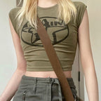 Damen Crop-Top mit kreativem Grafikprint und figurbetontem Schnitt R&B