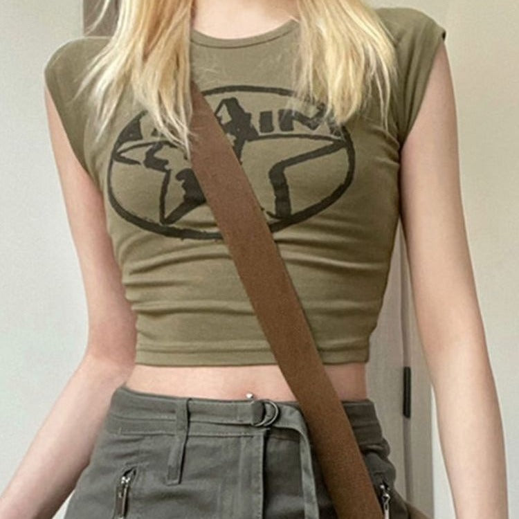 Damen Crop-Top mit kreativem Grafikprint und figurbetontem Schnitt R&B