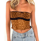 Damen Bandeau-Top mit trendigem Leopardenmuster und zarter Spitzenkante R&B