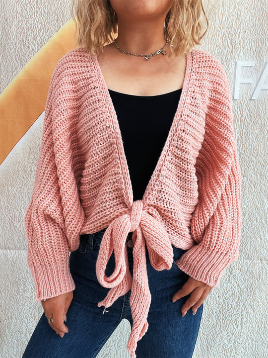 Damen Strickjacke mit verspieltem Bindegürtel und voluminösen Ärmeln R&B