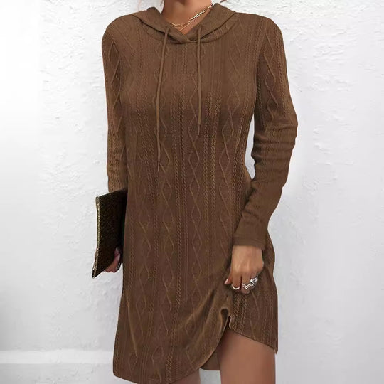 Damen Strickkleid mit Kapuze und seitlichen Schlitzen R&B