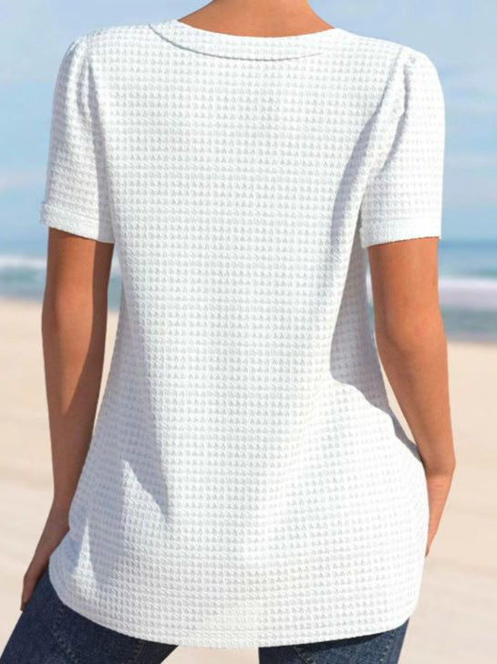 Damen Kurzarm-Bluse mit elegantem Knopfverschluss und strukturiertem Design R&B