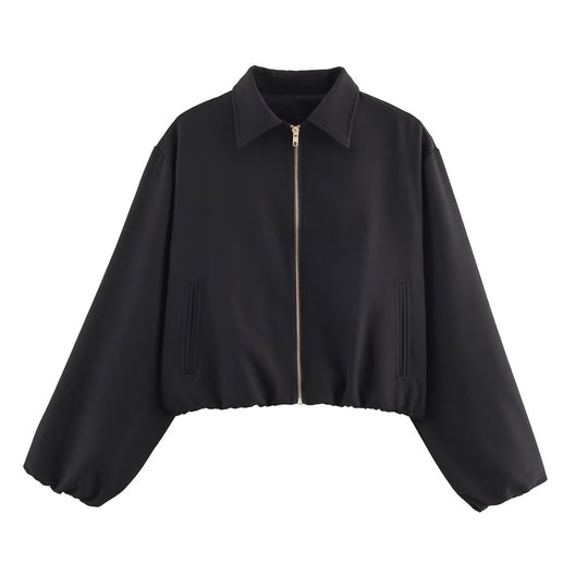 Damen lässige Übergangsjacke mit hohem Kragen und elastischem Saum R&B