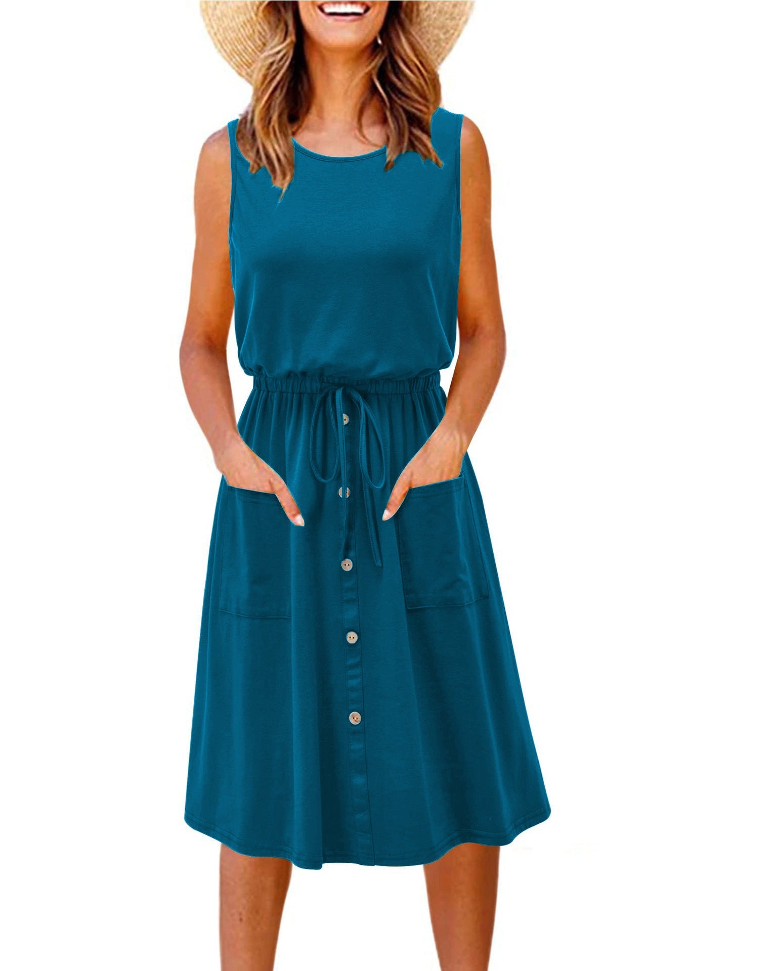 Damen Stilvolles Freizeitkleid mit Knopfdetail und praktischen Taschen R&B