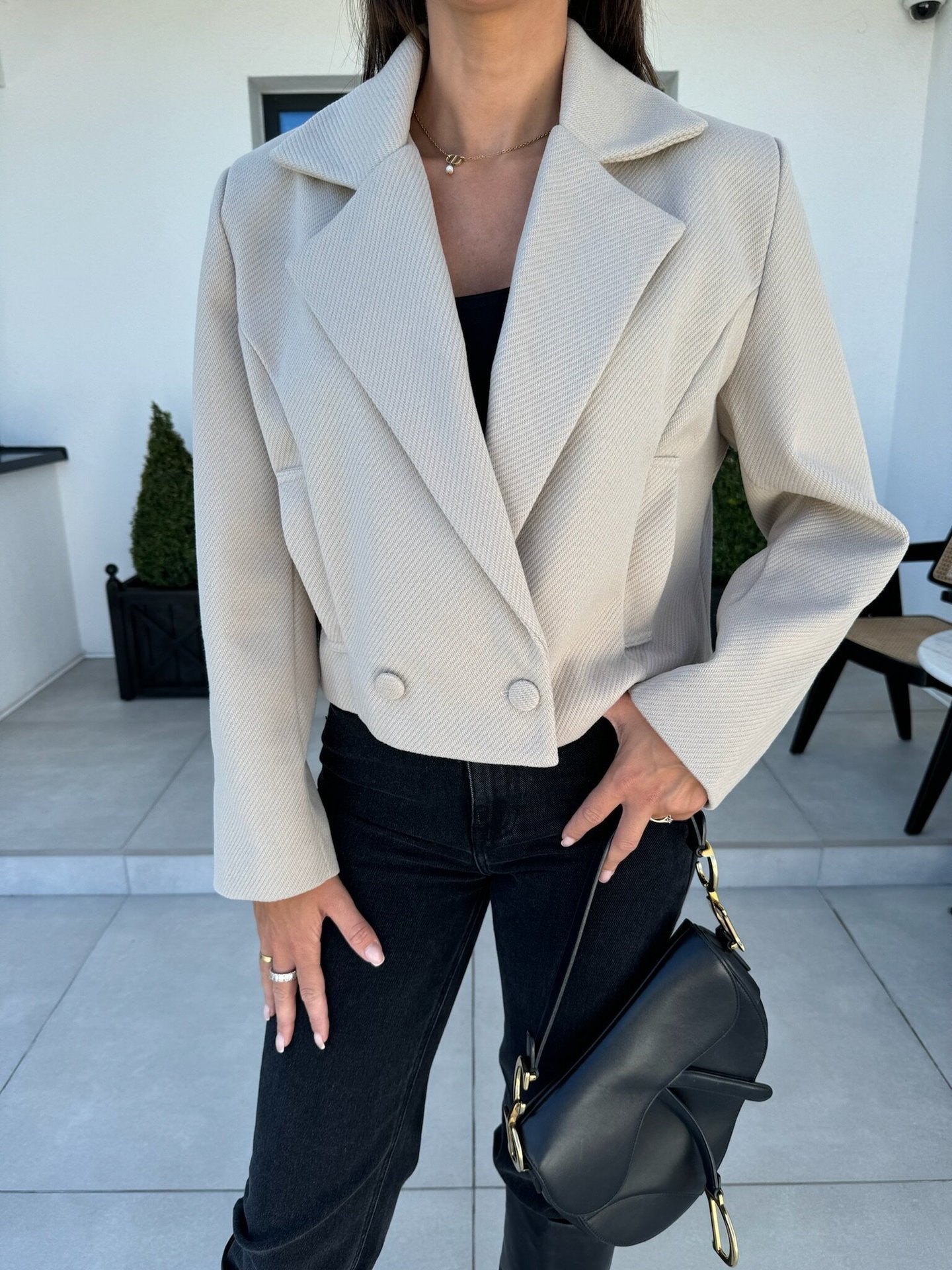 Damen schicke taillierte Blazerjacke mit doppelter Knopfleiste R&B