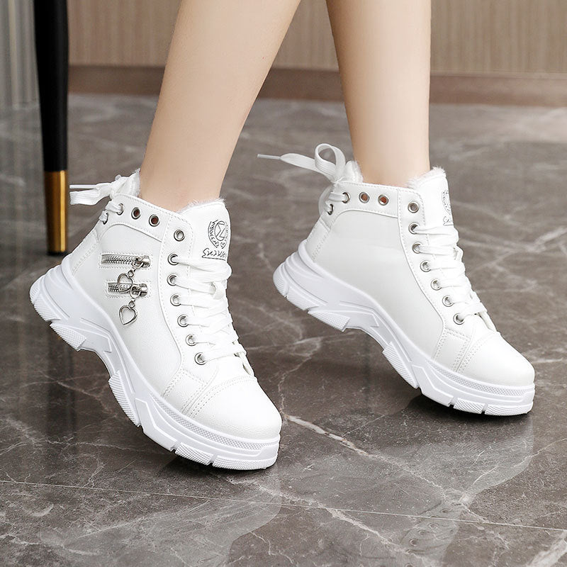 Damen warme High-Top Sneakers mit flauschigem Innenfutter und modischem Design R&B