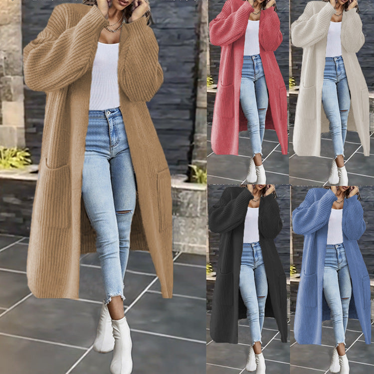 Damen Grobstrickcardigan mit tiefen Taschen und voluminösen Ärmeln