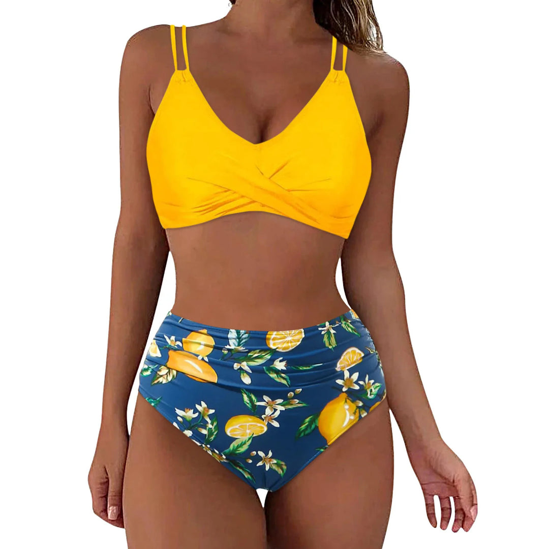 Damen Trendiger Hochschnitt-Bikini mit Raffung R&B