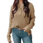 Damen lässiger Oversized Pullover mit Knopfleiste und strukturiertem Material
