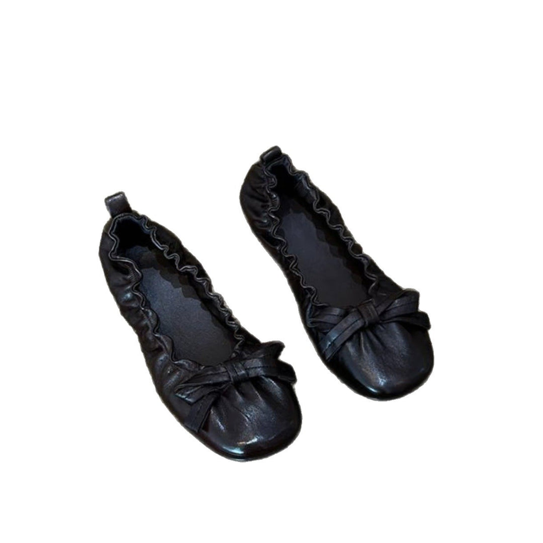 Damen Ballerina-Schuhe mit glänzender Oberfläche und verspieltem Rüschenrand R&B