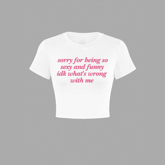 Damen Kurzarm Crop-T-Shirt mit witzigem Schriftzug R&B