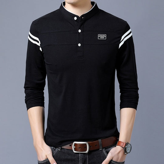 Herren Langarm-Henley-Shirt mit stylischen Kontraststreifen R&B