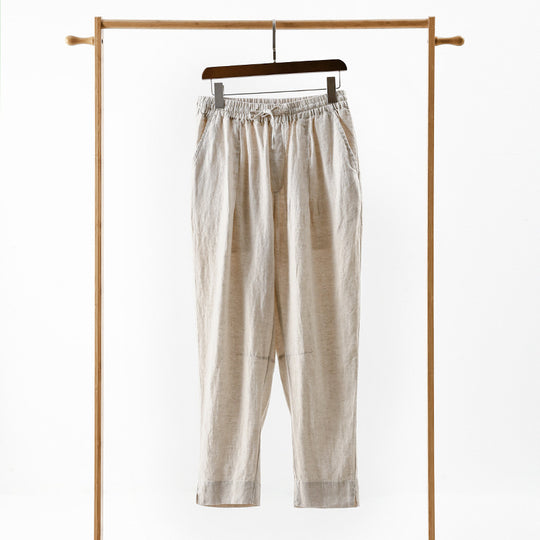 Damen lässige Leinenhose mit elastischem Bund und praktischen Seitentaschen R&B