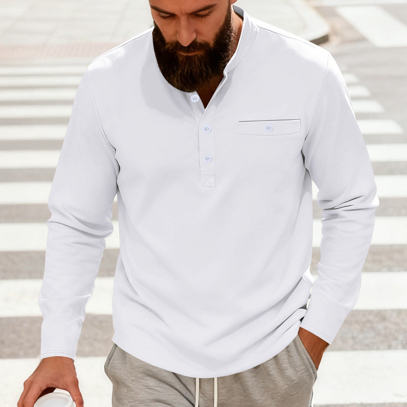 Herren nan lässiges Langarm-Henleyshirt aus Baumwollmischung mit Brusttasche R&B