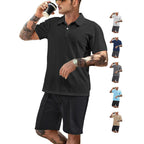Herren nan zweiteiliges Sommer-Reise-Set mit texturiertem Kurzarm-Poloshirt und funktionalen Mesh-Shorts R&B
