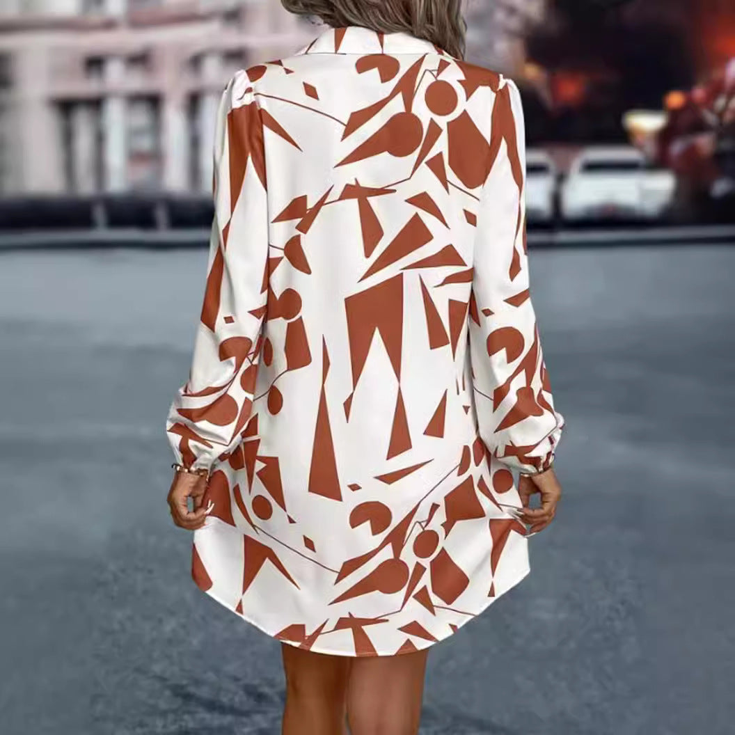 Damen nan oversized Hemdmini mit grafischem Print, Hemdkragen und Balloonärmeln R&B