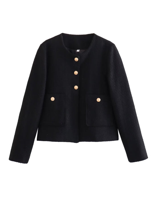 Damen Kurze Tweedjacke mit dekorativen Knöpfen R&B