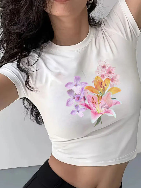 Damen Crop-T-Shirt mit kreativem Telefon-Design R&B