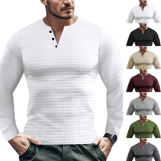 Herren Langarmshirt mit strukturiertem Design und modischem Knopfverschluss R&B