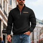 Herren nan Sweatshirt mit halbem Reißverschluss, Stehkragen und Brust-Welttasche R&B