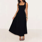Damen Midikleid mit quadratischem Ausschnitt und weitem Rock R&B