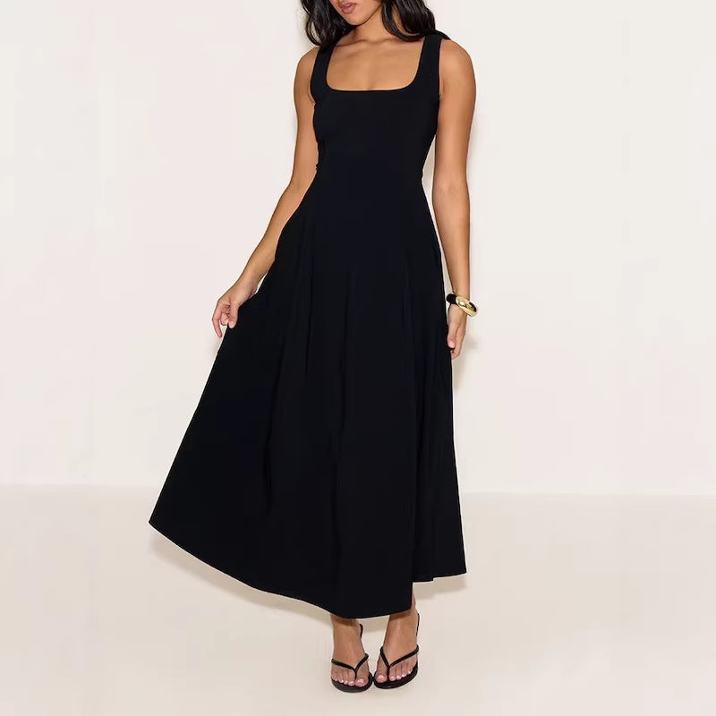Damen Midikleid mit quadratischem Ausschnitt und weitem Rock R&B