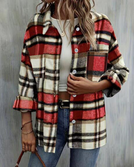Damen lässige Karomuster Hemdjacke R&B