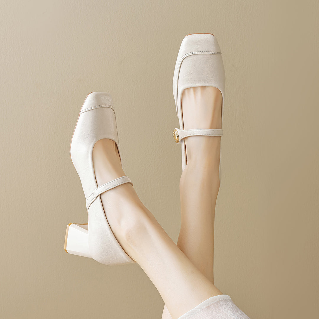 Damen elegante Mary-Jane Pumps mit modischer Schnalle R&B