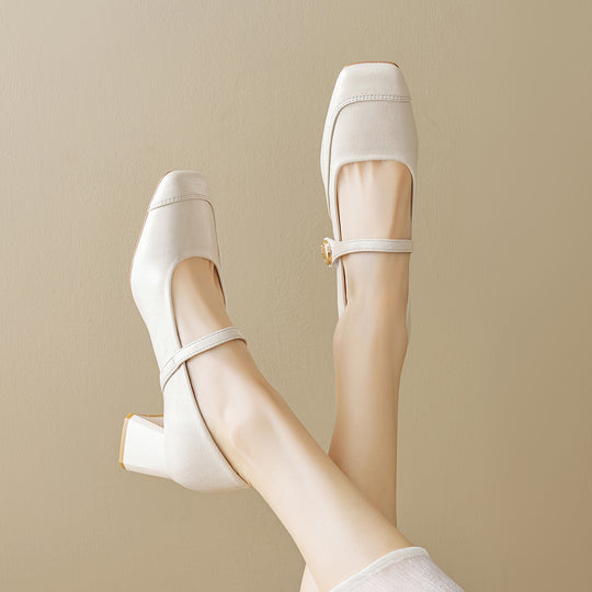 Damen elegante Mary-Jane Pumps mit modischer Schnalle R&B