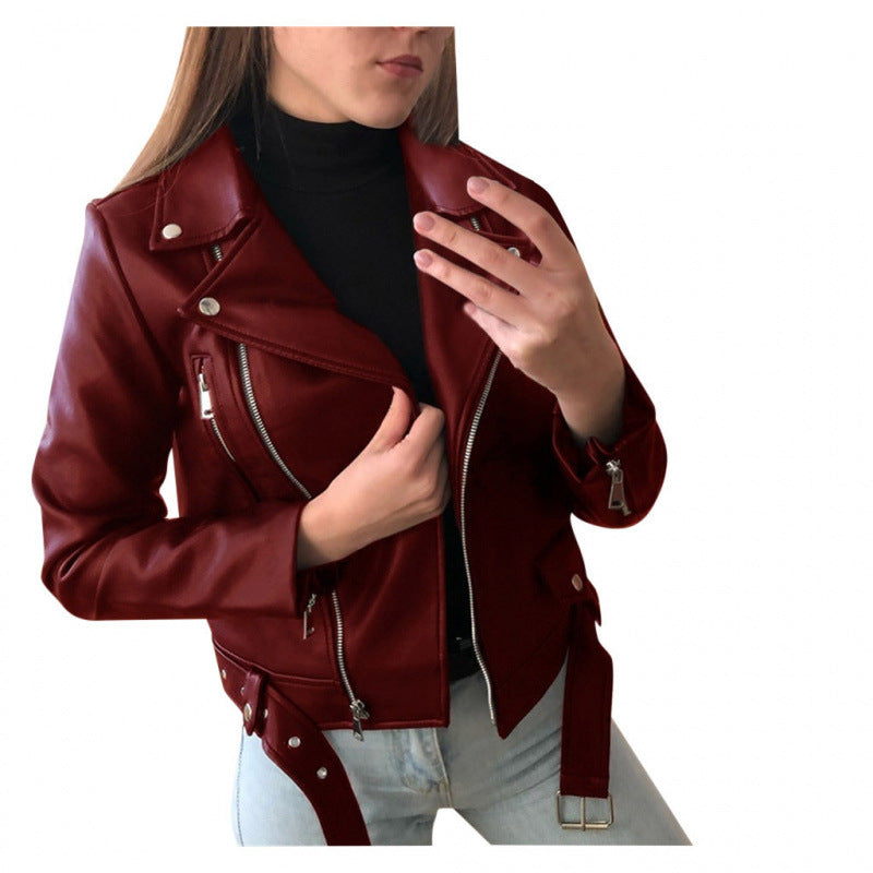 Damen Kunstleder Bikerjacke mit Zierelementen