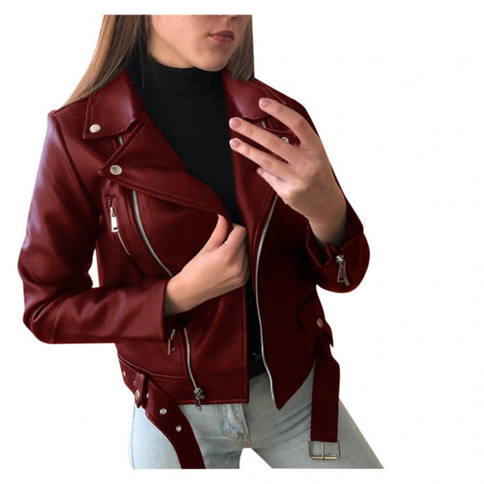 Damen Kunstleder Bikerjacke mit Zierelementen