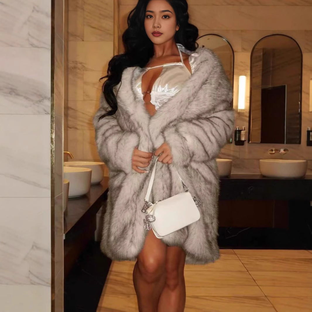 Damen kuschelige Luxusjacke mit hochwertigem Kunstfell R&B