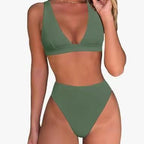 Damen Hochtailliertes Bikini Set mit V-Ausschnitt R&B