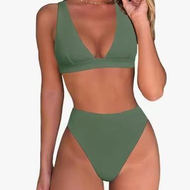 Damen Hochtailliertes Bikini Set mit V-Ausschnitt R&B