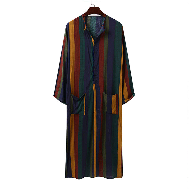 Damen nan lockeres Maxi-Leinenkleid mit durchgehender Knopfleiste Rundhalsausschnitt und aufgesetzten Taschen R&B