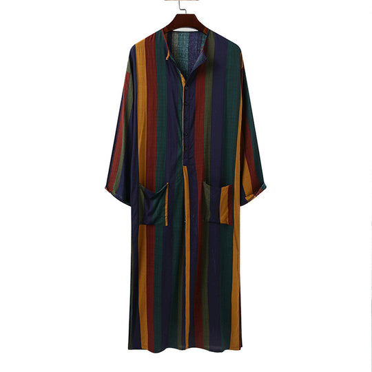 Damen nan lockeres Maxi-Leinenkleid mit durchgehender Knopfleiste Rundhalsausschnitt und aufgesetzten Taschen R&B