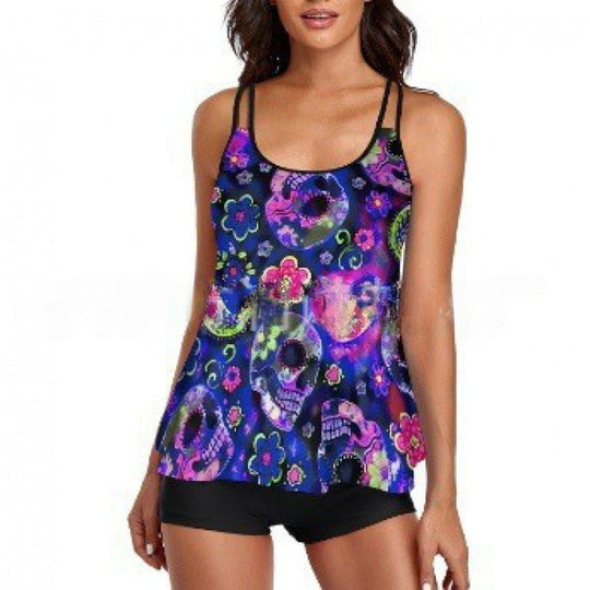 Damen Sportliches Tankini-Set mit bequemem Shorts und verstellbaren Trägern R&B