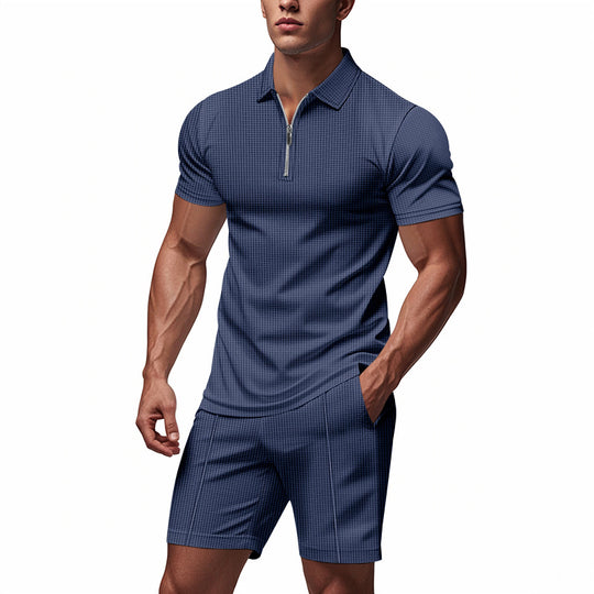 Herren Sportliches Kurzarm-Set mit teils strukturiertem Design und durchgehendem Reißverschluss R&B