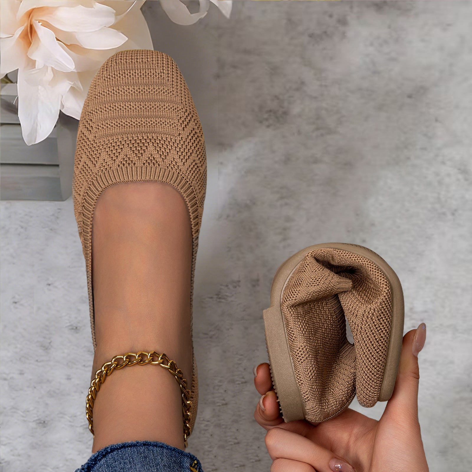 Damen Slip-On Ballerinas mit flexibler Sohle und atmungsaktivem Obermaterial