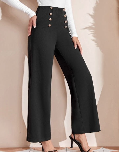 Damen Hochwaisted Weite Hose mit dekorativen Knöpfen R&B