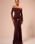 Damen Elegantes Off-Shoulder Maxikleid mit Raffungen