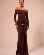 Damen Elegantes Off-Shoulder Maxikleid mit Raffungen