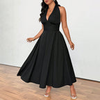 Damen elegantes etwas schwingendes Abendkleid mit tiefem V-Ausschnitt R&B
