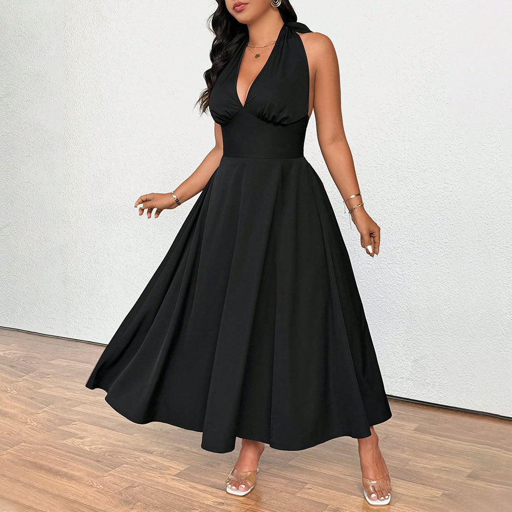 Damen elegantes etwas schwingendes Abendkleid mit tiefem V-Ausschnitt R&B
