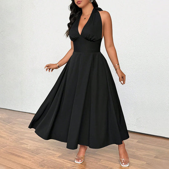 Damen elegantes etwas schwingendes Abendkleid mit tiefem V-Ausschnitt R&B