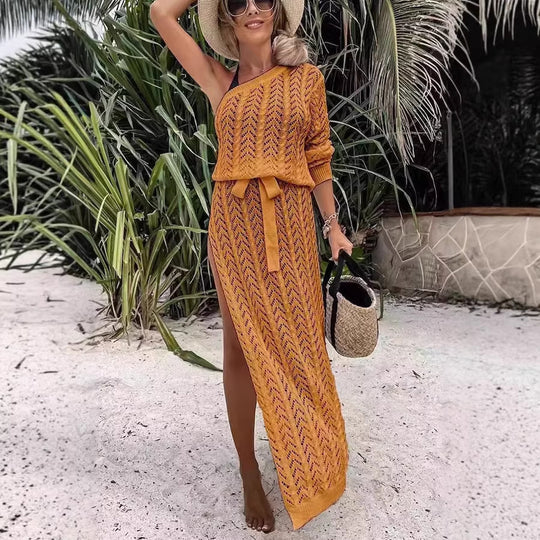 Damen Sommerliches Maxi-Kleid mit asymmetrischem Schnitt und lässigem Bindegürtel R&B