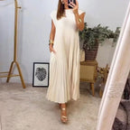 Damen Maxikleid mit plissiertem Design und seitlichen Taschen R&B