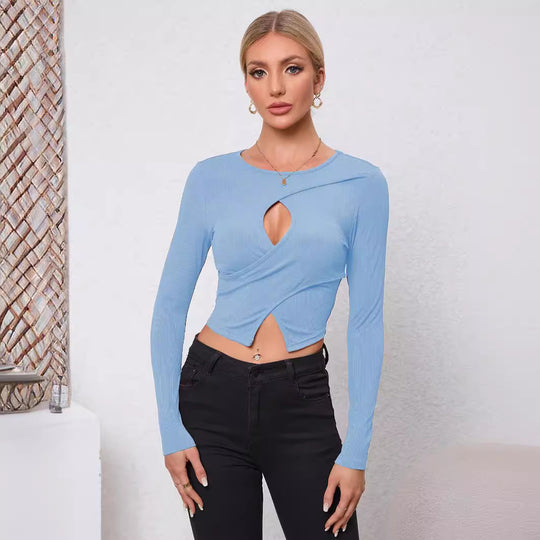 Damen Langarmshirt mit modischem Cut-Out und Raffung R&B