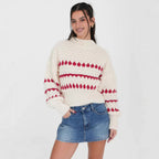 Damen Strickpullover mit modernem Zopfmuster und voluminösen Ärmeln R&B