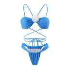 Damen Triangel-Bikini mit floralen Akzenten und schimmerndem Obermaterial R&B